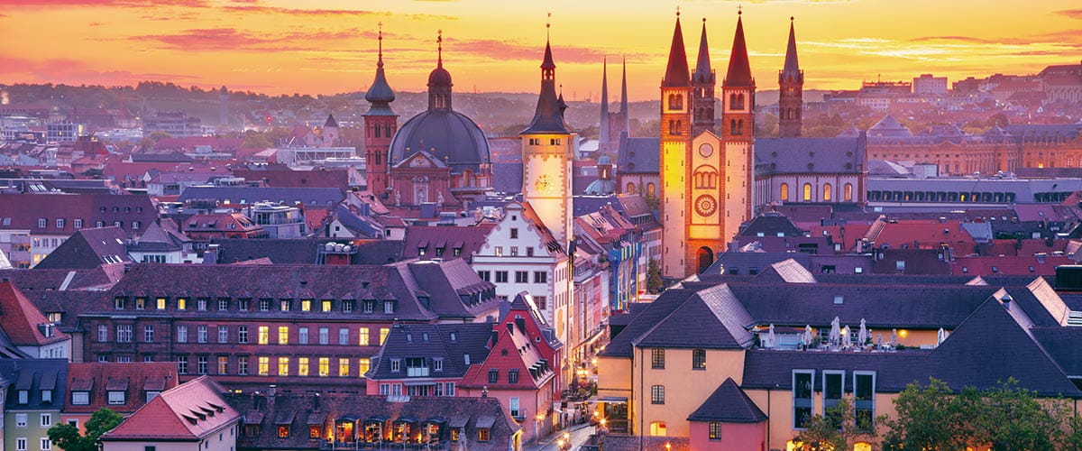 A view over the city of Würzburg at sunset, Germany